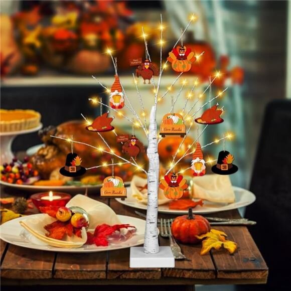 [Timer] Thanksgiving Birch Tree Lights, 24" Lighted Birch Tree with 24 PCS Fall - Picture 5 of 7